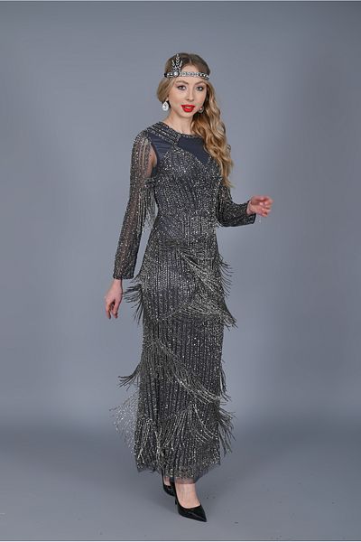 GATSBYLADY LONDON VİLMA - HAND EMBROIDERED, Rhinestone TASSEL DRESS