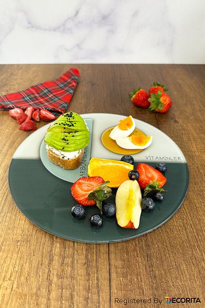 Decorita Glass Diet Plate| Glass Presentation Plate| Portion Plate - Nutrient Separation| Diameter25cm