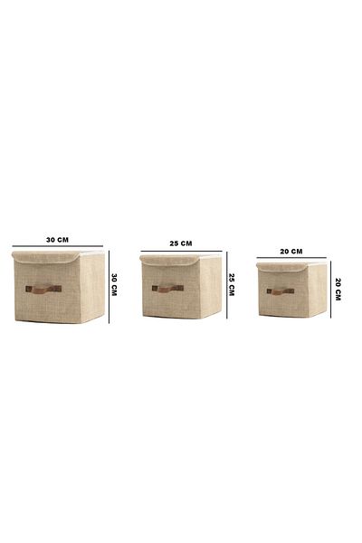 Art Bee Set of 3 Jute In-Cabinet Organizer Jewelry, Makeup, Bathroom, Office Organizer Storage Box with Lid