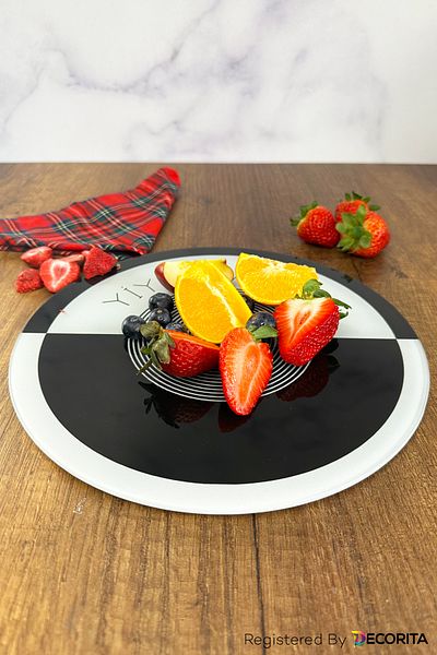 Decorita Glass Diet Plate| Glass Presentation Plate| Eat and Sleep| Diameter25cm