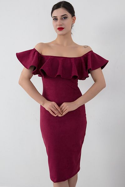 PULLIMM Rochie Midi din piele intoarsa cu guler Madonna - 3938