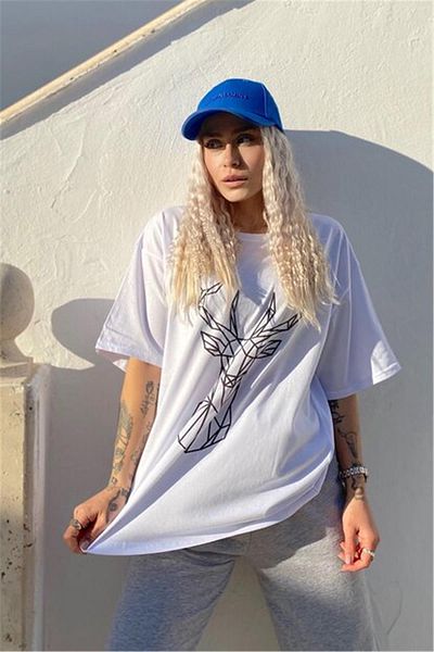 Swist Μπλουζάκι με λαιμόκοψη με στάμπα White Deer