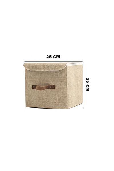 Art Bee Jute In-Cabinet Organizer Jewelry, Makeup, Bathroom, Office Organizer Storage Box with Lid 25x25x25 cm