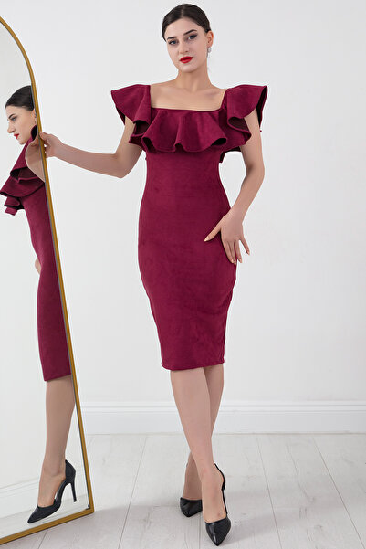 PULLIMM Rochie Midi din piele intoarsa cu guler Madonna - 3938