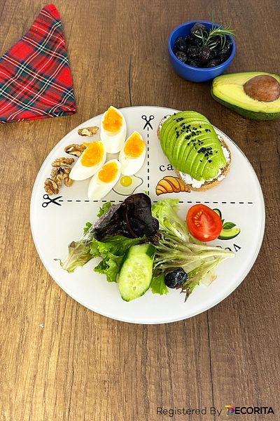 Decorita Glass Diet Plate| Glass Presentation Plate| Portion Plate - Avocado Visual| Diameter25cm