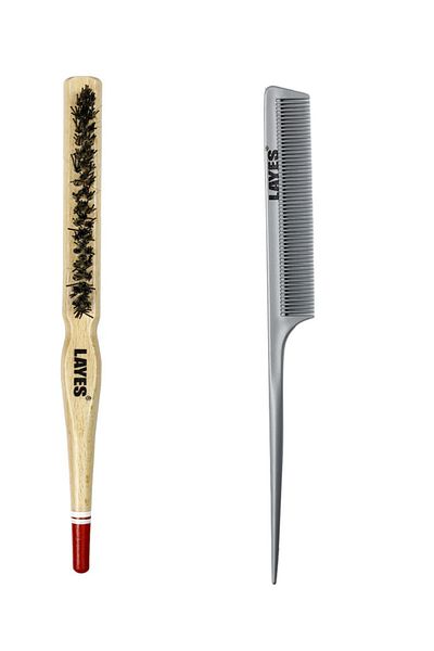 Layes Professional Bun Brush and Crepe Comb Hair Separation Comb Toothless Skewer Comb Gray