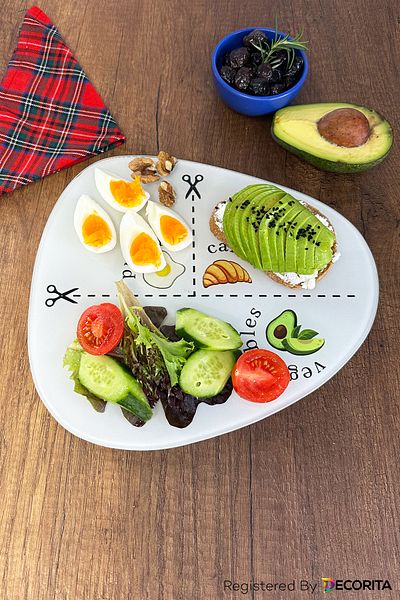 Decorita Glass Diet Plate| Glass Presentation Plate| Portion Plate - Avocado Visual| 25cm x 28cm