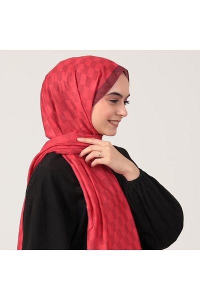 ipekistanbul Cotton Silk Shawl - Checkerboard Pattern - Red