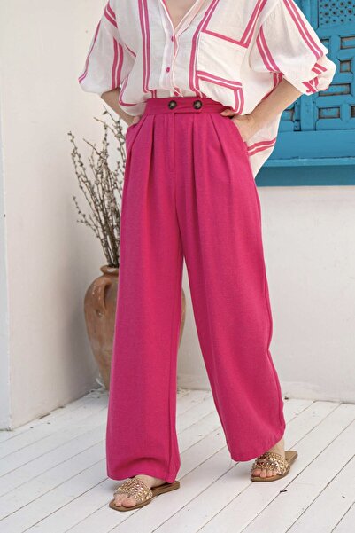 Suziş ΓΥΝΑΙΚΕΙΟ ΛΙΝΟ CANDY ΡΟΖ Πλισέ με υφή PLAZZO PANT