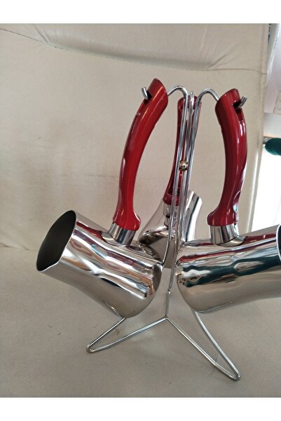 NESS AVM Üçlü paslanmaz çelik kahve cezve seti kırmızı saplı