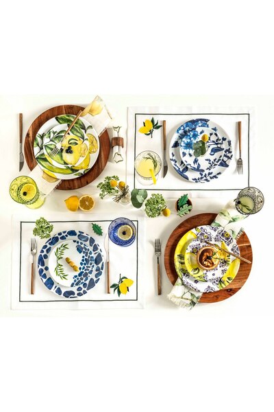 FernCo Bleu Blanc Collection 4'lu Büyük Melamin Tabak Seti