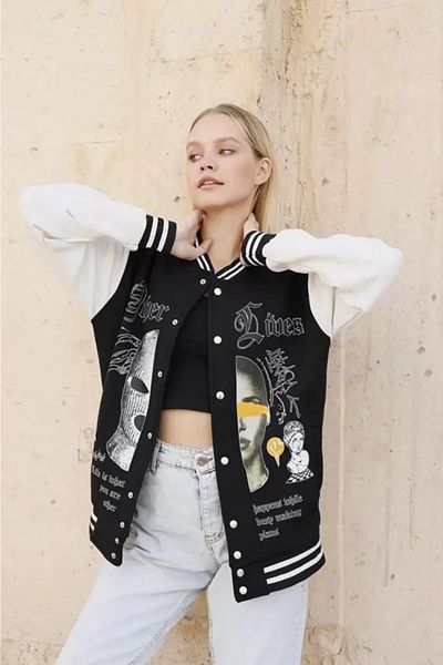 Simala Jachetă neagră oversize pentru colegiu