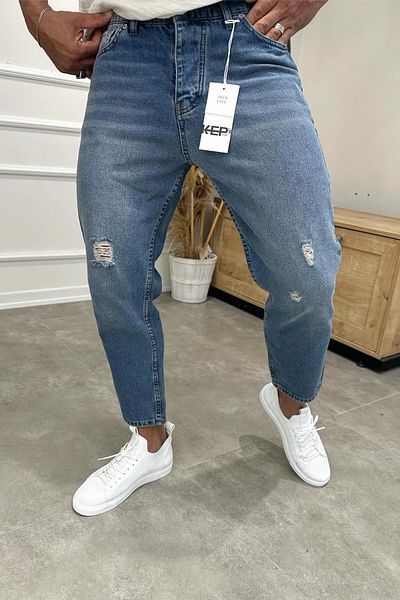 MADZEYMODA Boyfriend Ανδρικό τζιν με σκισίματα με λεπτομέρειες