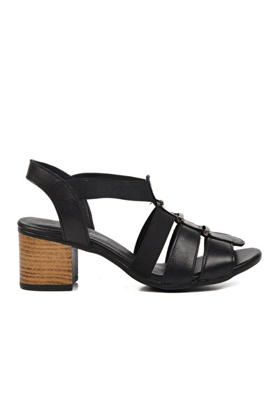 Venüs 1857227صندل نسائي بكعب من الجلد الطبيعي باللون الأسود