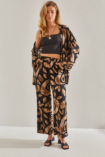 Bianco Lucci Patterned Women's Kimono Set - Elastic Waist, Trousers60181018