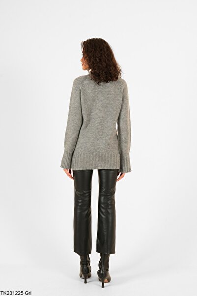 Laluvia Gray Sleeve Slit Sweater