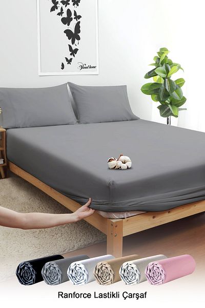 Vionel Home Cotton Ranforce Single and Double Gray Elastic Sheet