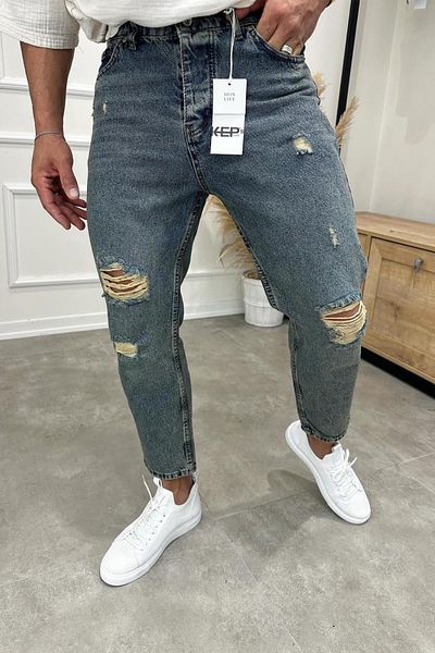 MADZEYMODA Boyfriend Ανδρικό τζιν με σκισίματα με λεπτομέρειες