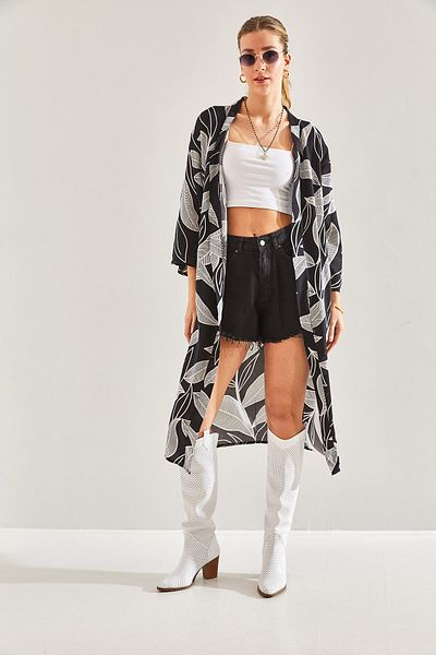 Bianco Lucci Dámské vzorované dlouhé viskózové kimono60181019