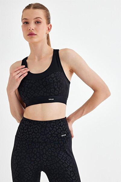 GRAB Women's Black Adjustable Embos Sports Bra