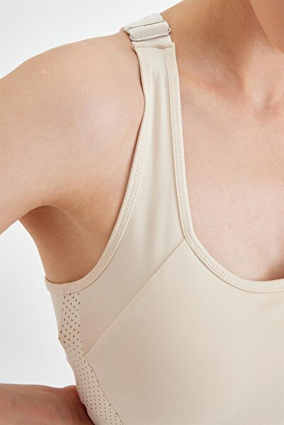 GRAB Women's Beige Back Laser Cut Sports Bra