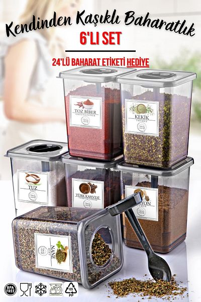 Nandy Home 550 Ml 6-Piece Spice Jar Set - With Self Spoon