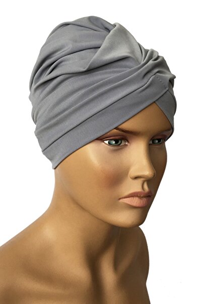 Vera Aura Ready Turban Bonnet Gray Cross Banded Women's Hijab Bonnet Sea Bonnet Swimsuit Bonnet