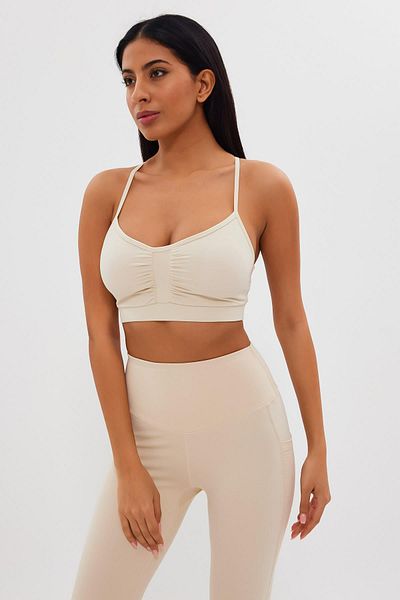 GRAB Women's Beige Sports Bra with Adjustable Straps