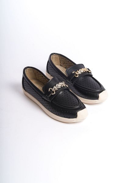 Joy Woman HIRA Laceless Orthopedic Comfortable Sole Heart Patterned Women's Ballerina Shoes KT Black