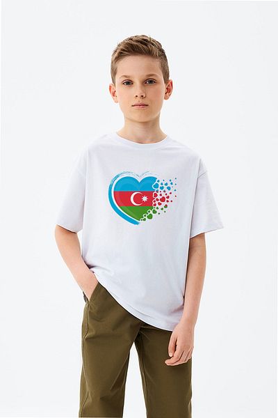 ADABEBEK Tricou pentru băieți cu imprimeu steagul Heart Azerbaidjan