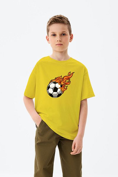 ADABEBEK Burning Football Detailed Boy's T-Shirt