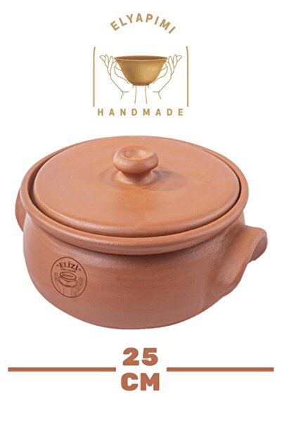 ELİZİ El Yapımı Kapaklı Toprak Güveç Tencere Orta Boy Astarlı 5 Litre (Özel Kırılmaz Köpük Ambalajında)