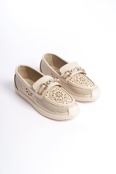 Joy Woman HIRA Laceless Orthopedic Comfortable Sole Flower Patterned Women's Ballerina Shoes KT Cream