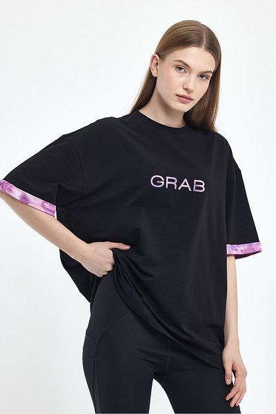 GRAB Tricouri supradimensionate negre cu imprimeu Grab pentru femei