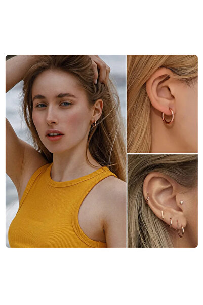 Takıparkxs 925 Ayar Gümüş Üç Boy 10 Mm, 12 Mm, 14 Mm 3 Çift Halka Küpe Seti