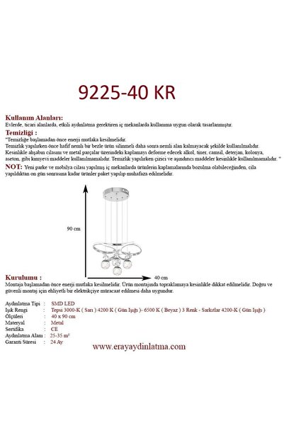 Eray Aydınlatma 9225-40 KR 4 Toplu Krom Led Avize