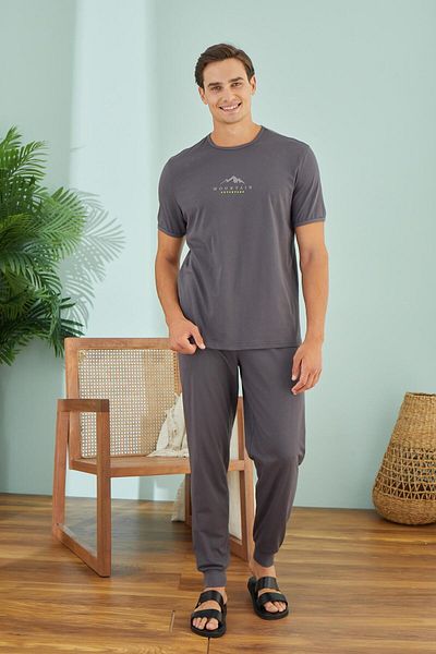 Sevim Men's Short Sleeve Anthracite Pajama Set C4T9N49