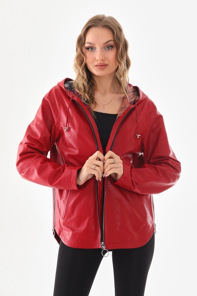 Metins Leather Kadın Çift Taraflı Giyilebilen Kapüşonlu Deri Mont