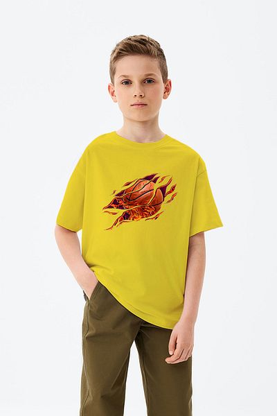 ADABEBEK Burning Fire Detailed Basketball Printed Boys' T-Shirt