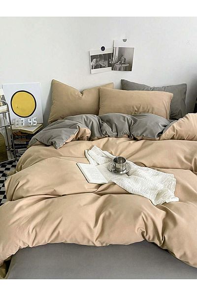 CAQQA Double Elastic Sheet Duvet Cover Set| Brown - Gray