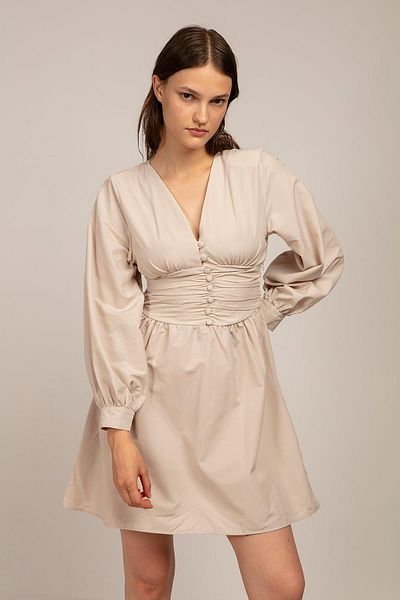 Suzi butik Women's Bodice and Button Detail on the Front Jewelled Poplin Dress