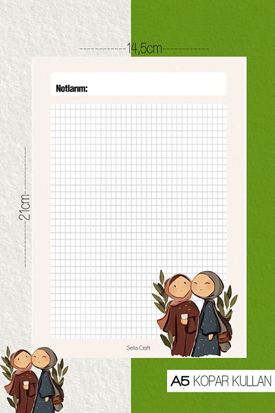 SelisCraft Hijab Girl Checkered Notepad 04 Daily Planner, Σημειωματάριο, Λίστα εκκρεμοτήτων, Σημειωματάριο, Ατζέντα