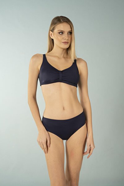 Estiva Looped High Waist Large Size Bikini Set - Navy Blue