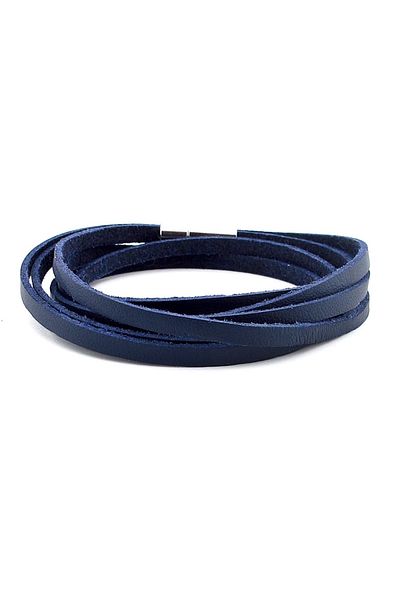 Solfera Navy Blue Leather Double Row Wrap Men's Bracelet M049C
