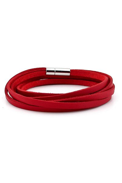 Solfera Red Leather Double Row Wrap Men's Bracelet M049E
