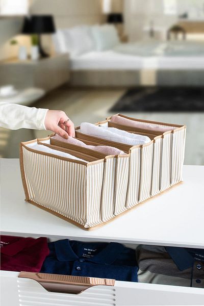 Serstil Συρτάρι 8 θέσεων Μπεζ ριγέ Organizer Organizer Large 24 X 37 X 18
