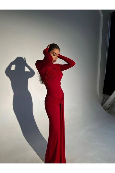 nisshop Maxi Length Dress with Waist Belt Detail