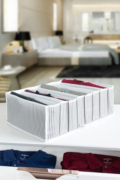 Serstil 8 Compartment Drawer Gray Striped Organizer - Xlarge 30 X 39 X 14