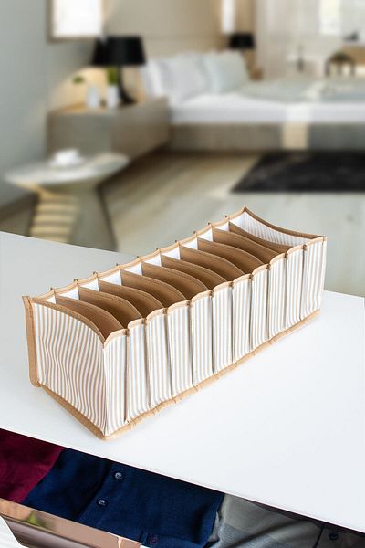 Serstil Organizer συρταριών 11 διαμερισμάτων Μπεζ ριγέ Organizer - Medium 15 X 43 X 14