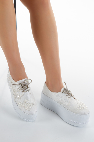 DARUGA Πολύ κομψά νυφικά βραδινά παπούτσια με σφήνα τακούνια